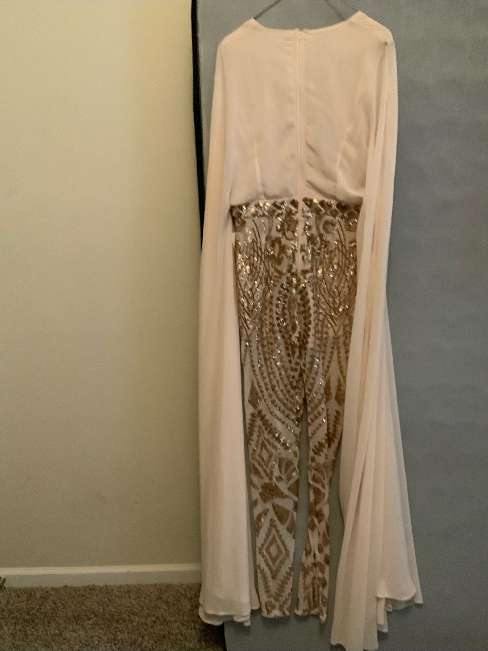 Women's Ivory Jumpsuit with Gold Embellished Pants